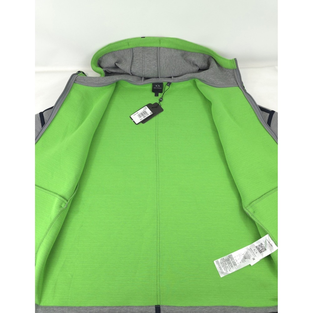 Armani Exchange A|X NWT MSRP $140 Men's zip-up hooded sweatshirt Gray Neon Green - Picture 4 of 8